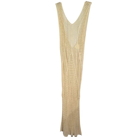 Maeve By Anthropologie Women's Beige Open Knit Maxi Dress Beach Coverup Size NWT - Picture 1 of 11